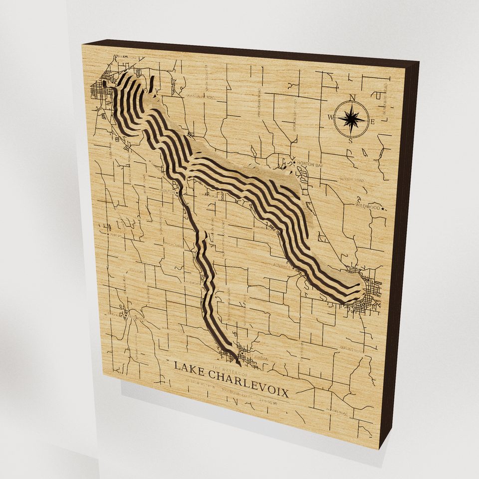 Lake Charlevoix 3D wood map, hero view