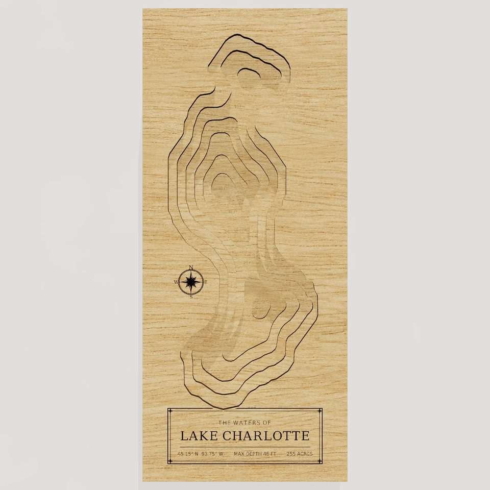 Lake Charlotte 3D wood map, front view