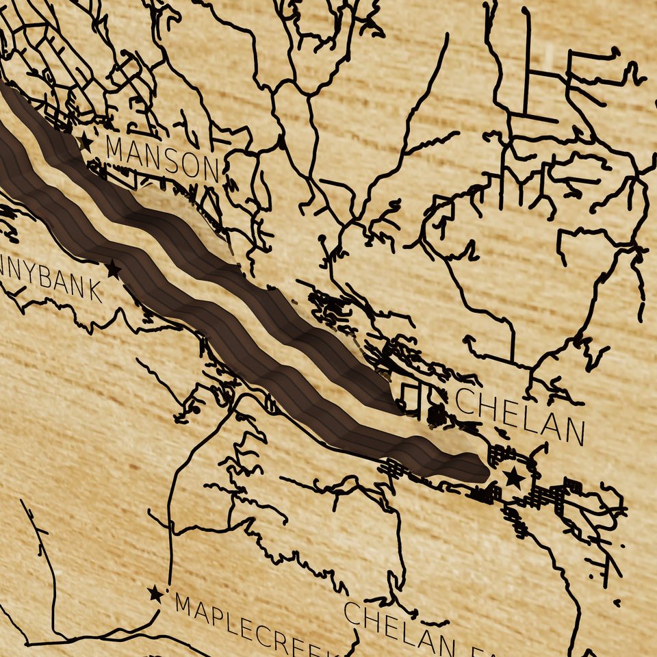 Lake Chelan 3D wood map, detail view