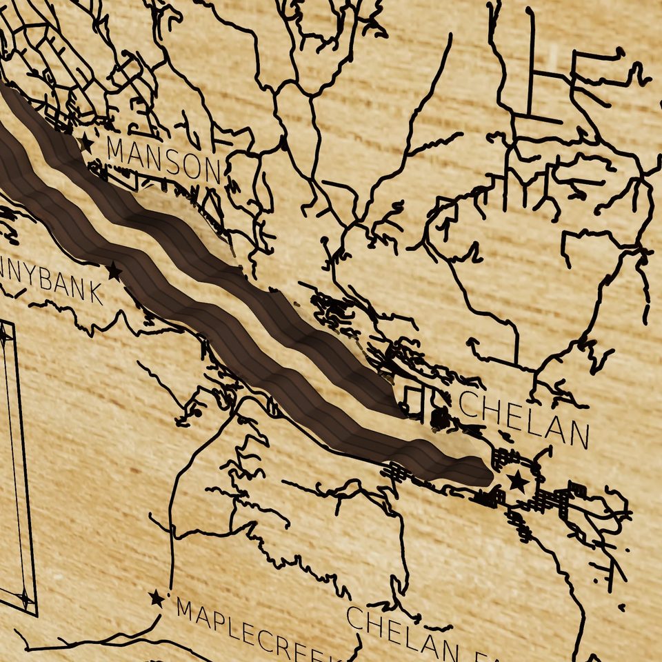 Lake Chelan 3D wood map, detail view
