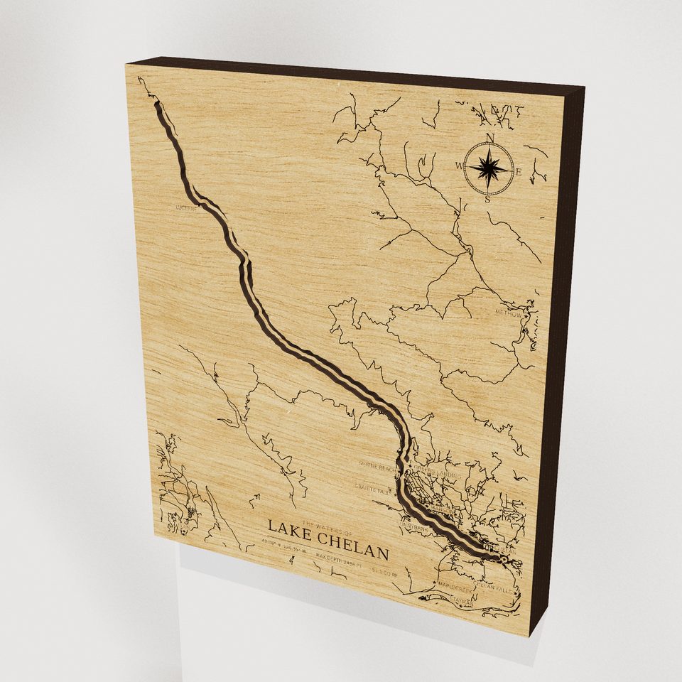 Lake Chelan 3D wood map, hero view