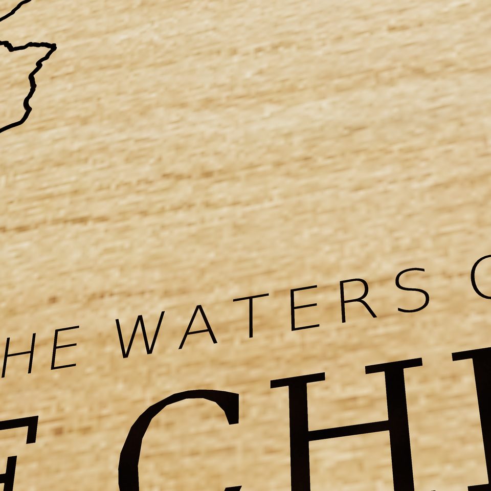 Lake Chelan 3D wood map, title view