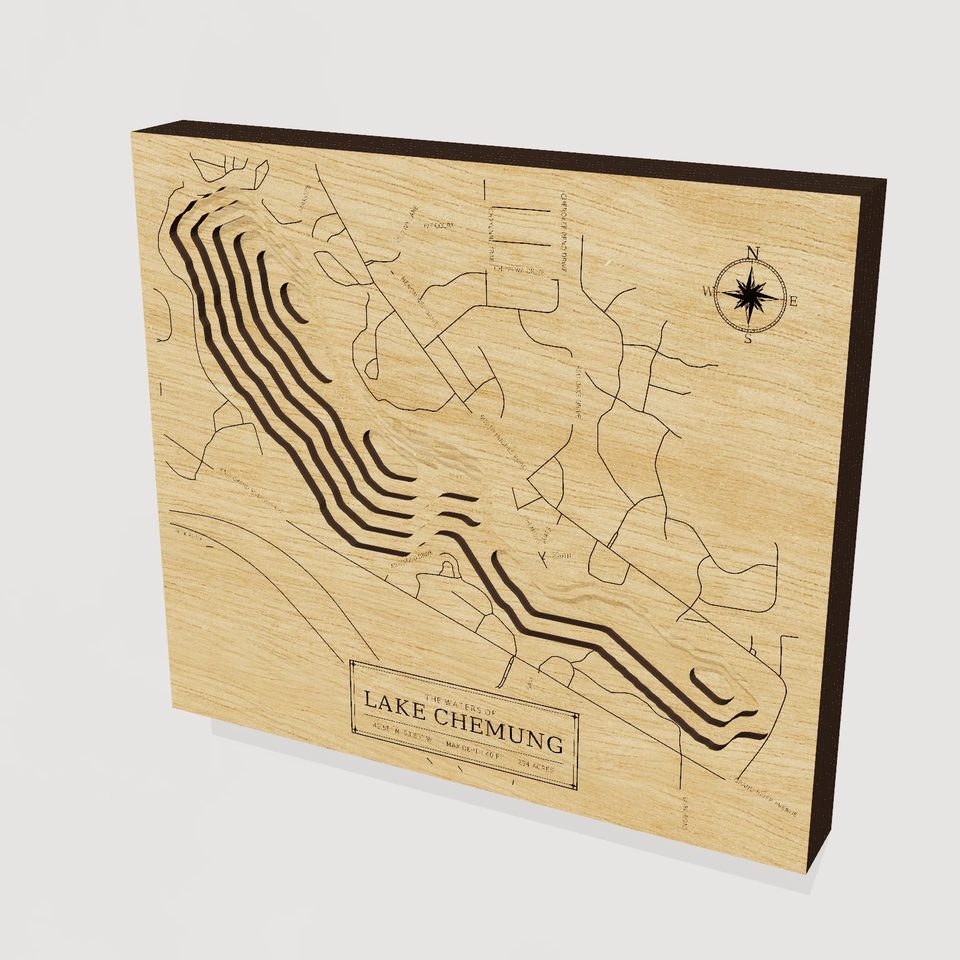 Lake Chemung 3D wood map, hero view