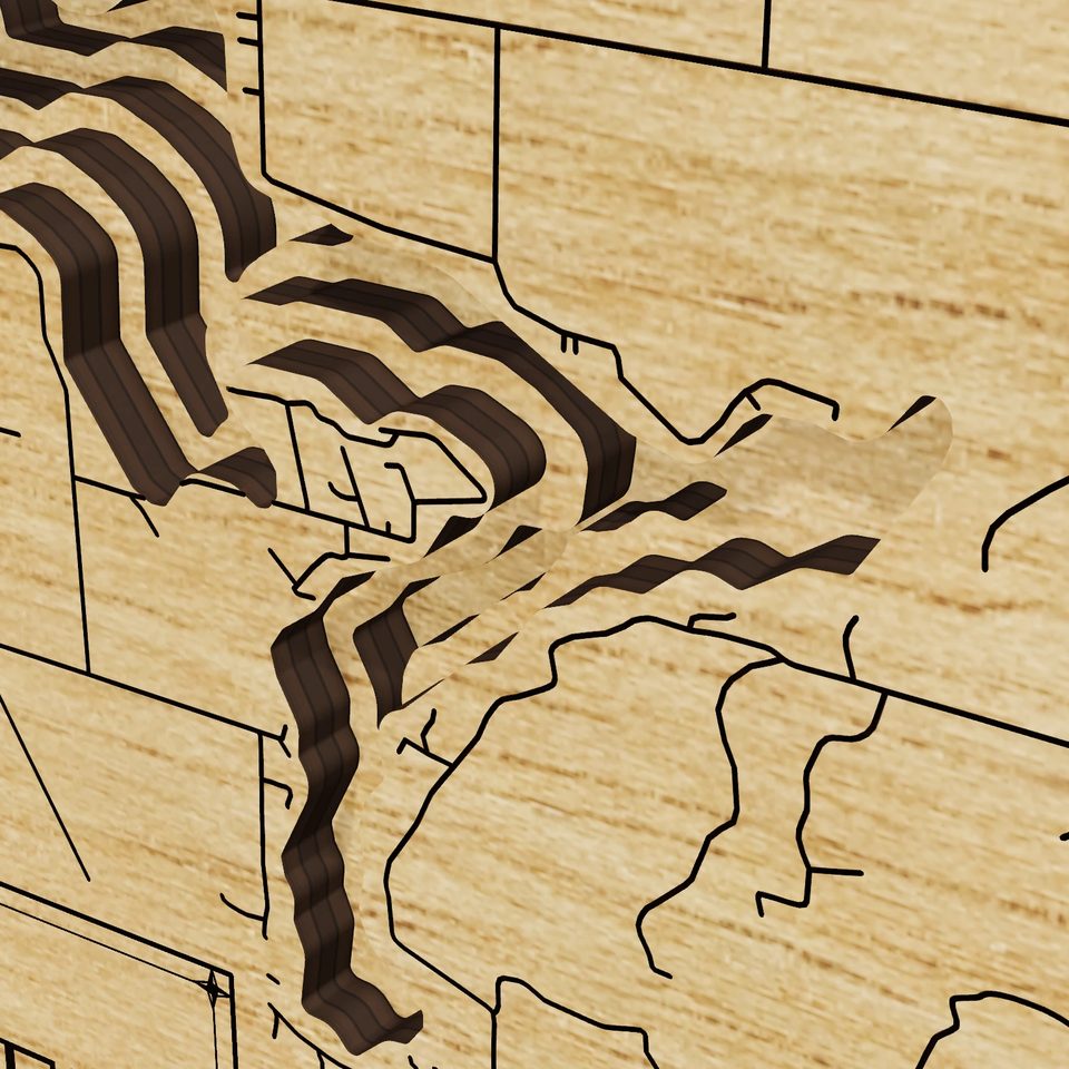 Lake Chetek 3D wood map, detail view