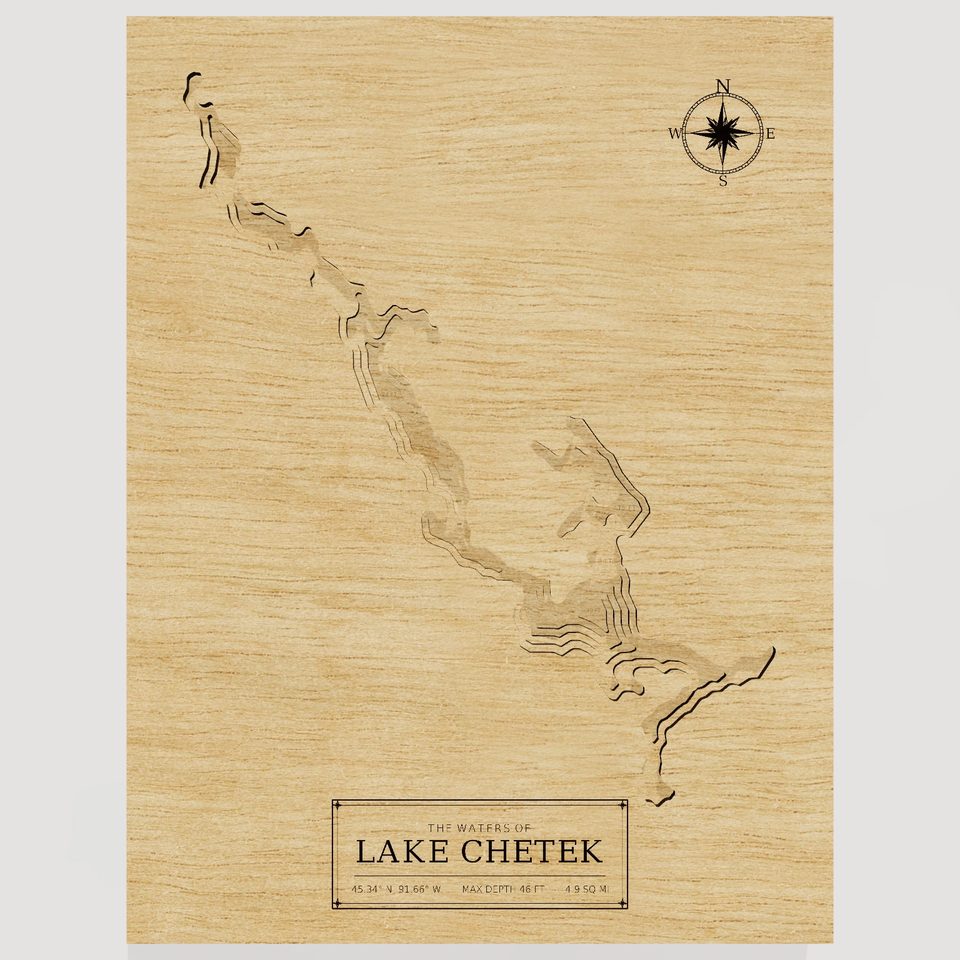 Lake Chetek 3D wood map, front view