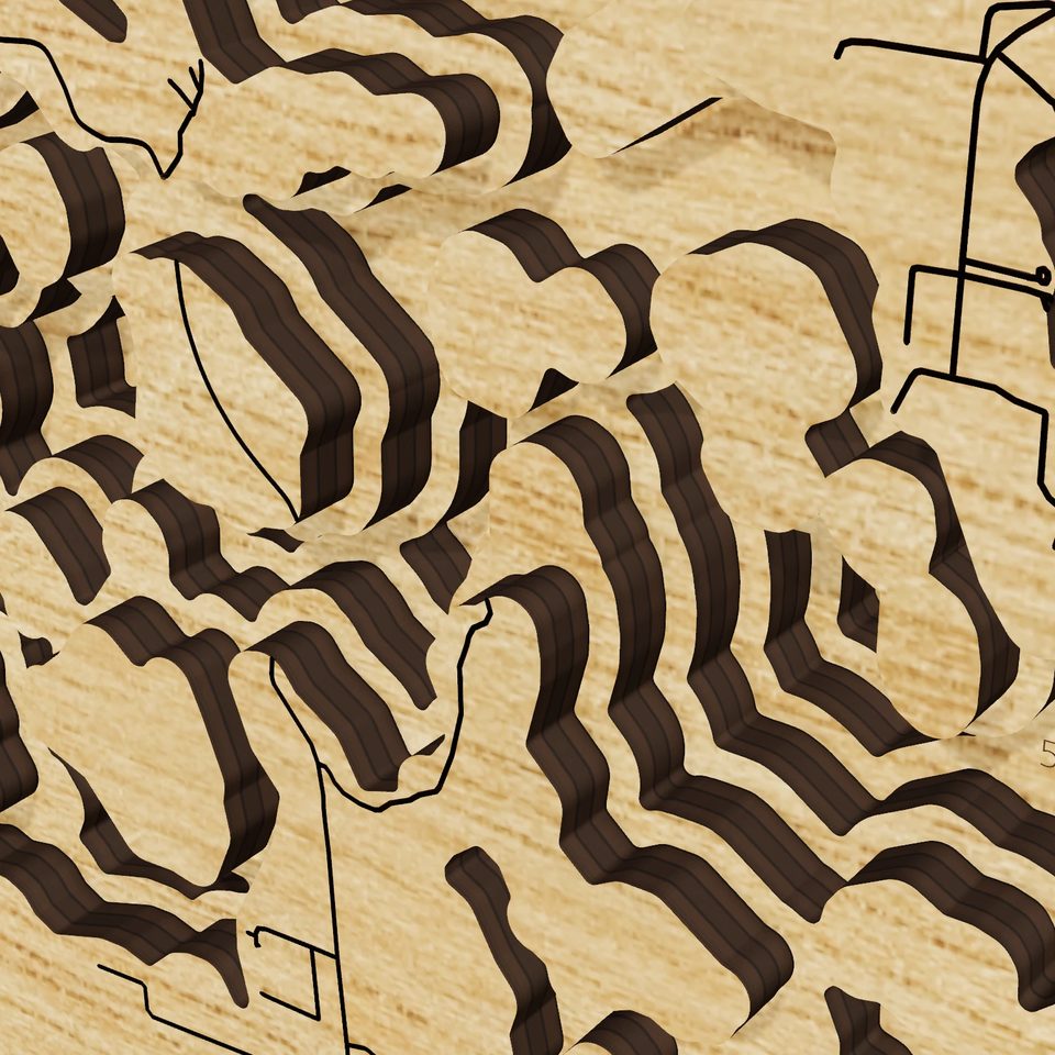 Lake Chippewa 3D wood map, detail view