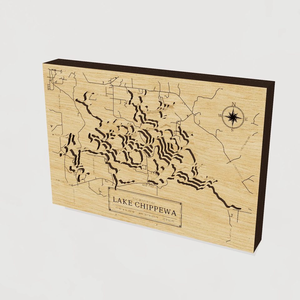 Lake Chippewa 3D wood map, hero view