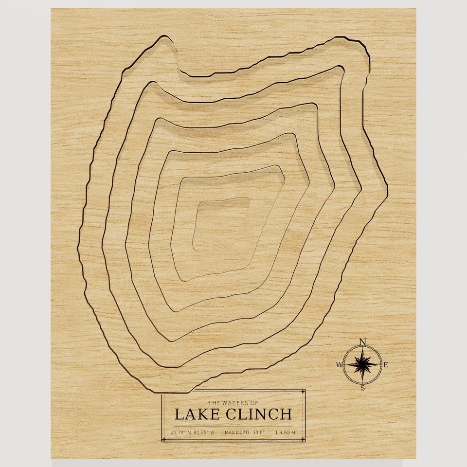 Lake Clinch 3D wood map, front view