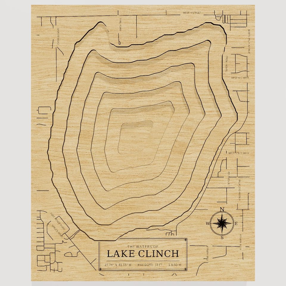 Lake Clinch 3D wood map, front view