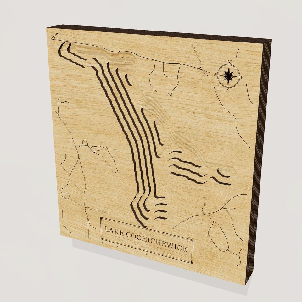 Lake Cochichewick 3D wood map, hero view