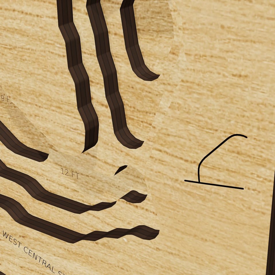 Lake Cochituate (Middle Pond) 3D wood map, detail view