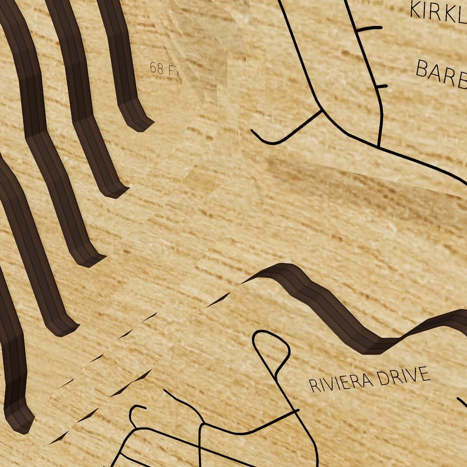Lake Columbia 3D wood map, detail view
