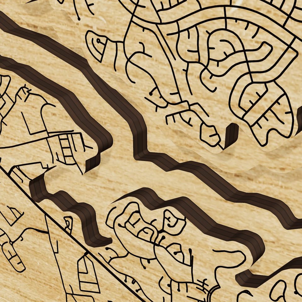 Lake Conroe 3D wood map, detail view