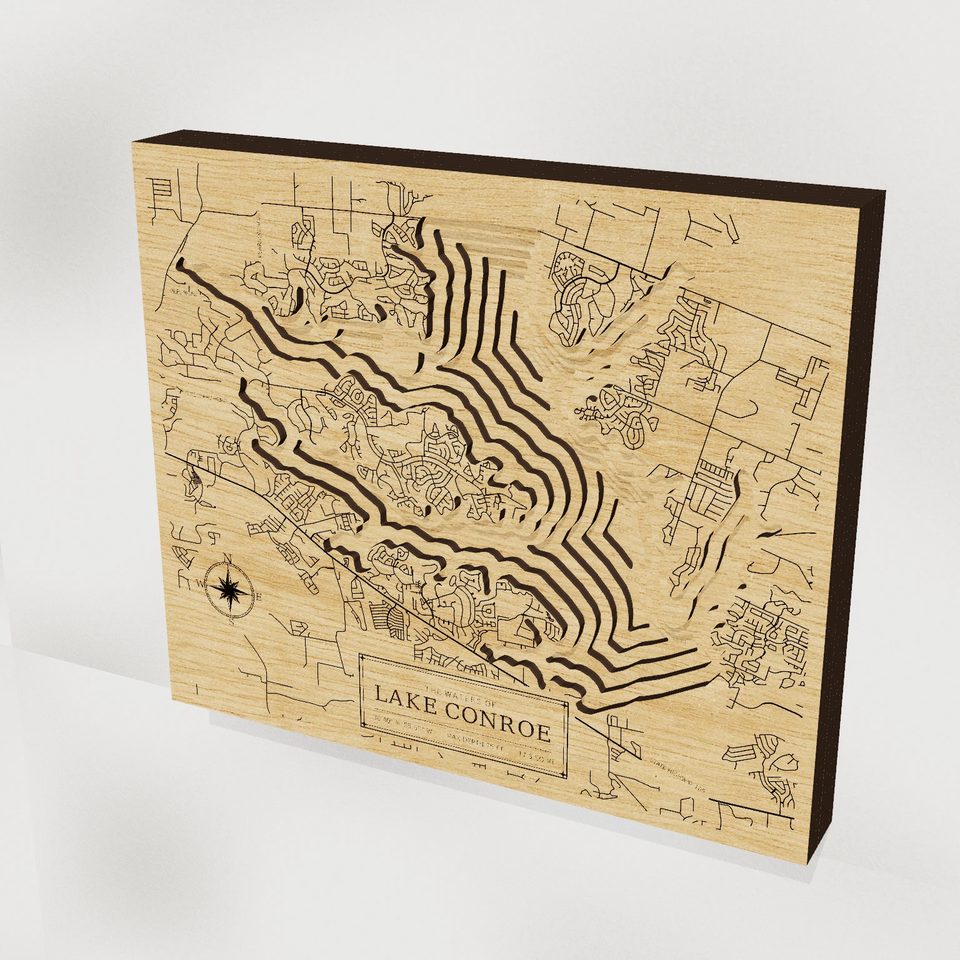Lake Conroe 3D wood map, hero view