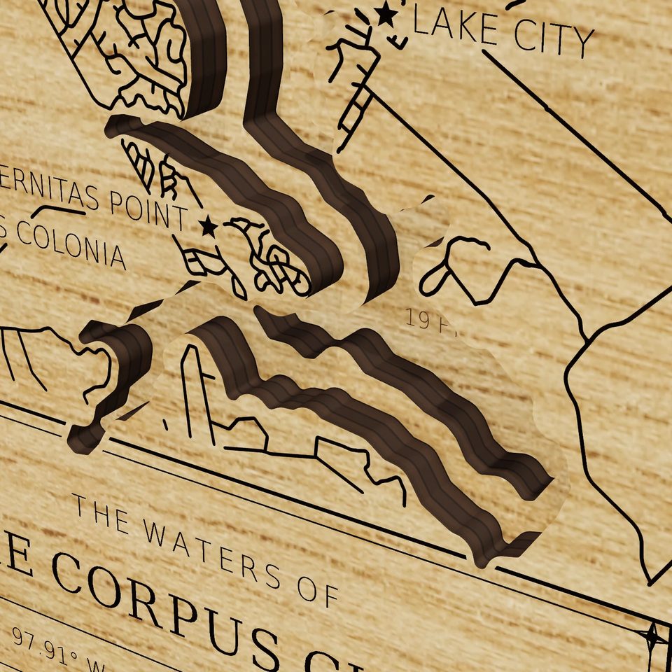 Lake Corpus Christi 3D wood map, detail view
