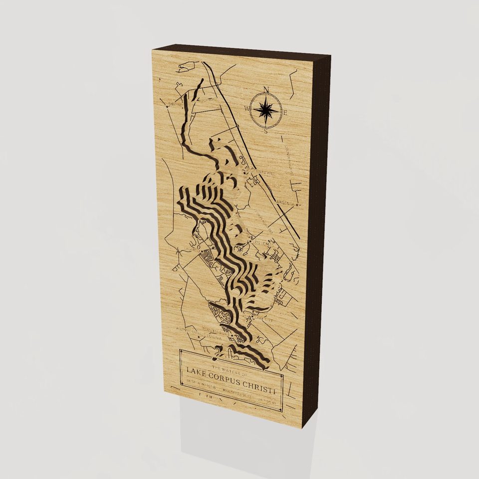 Lake Corpus Christi 3D wood map, hero view