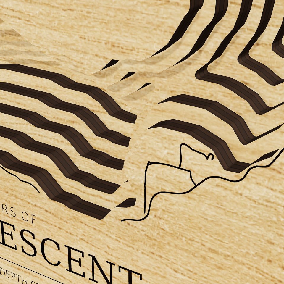 Lake Crescent 3D wood map, detail view