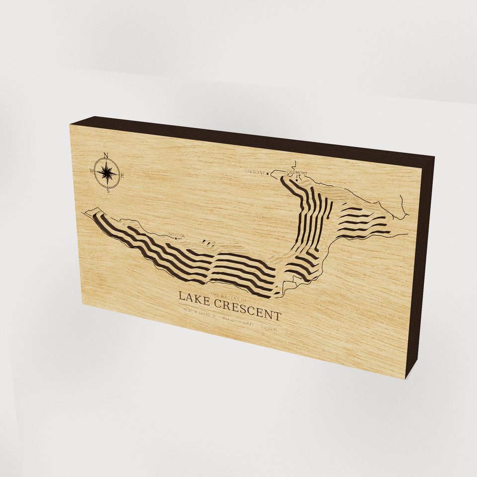 Lake Crescent 3D wood map, hero view