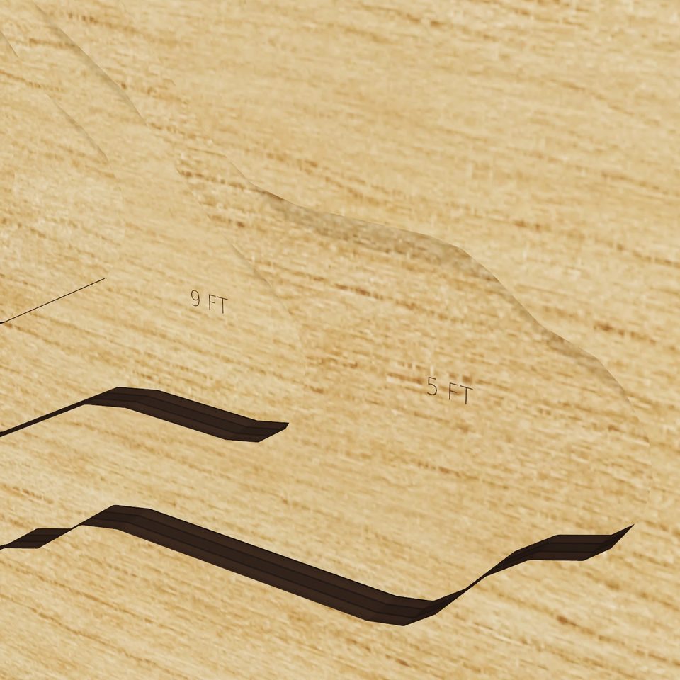 Lake Crescent 3D wood map, detail view