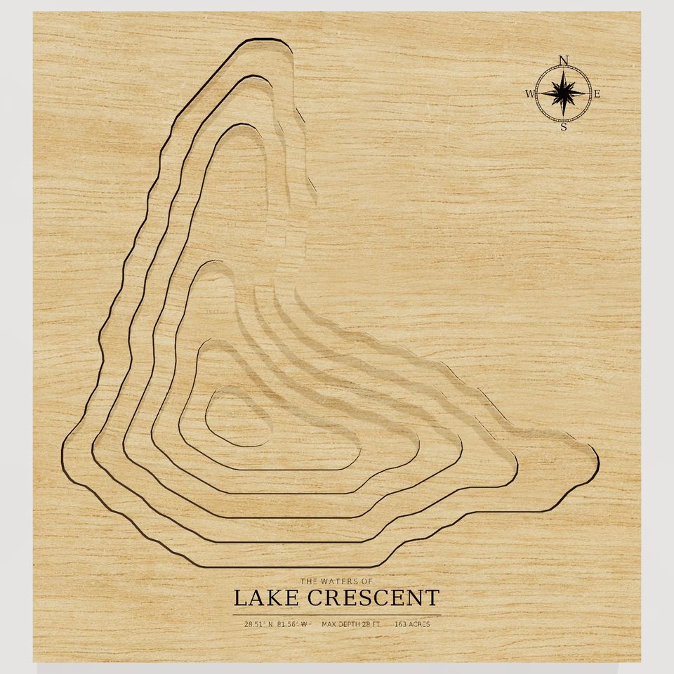 Lake Crescent 3D wood map, front view