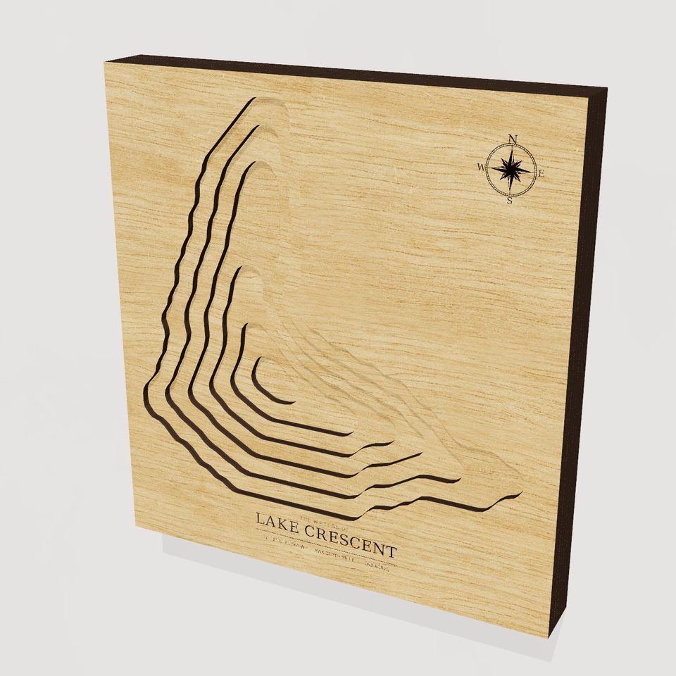 Lake Crescent 3D wood map, hero view