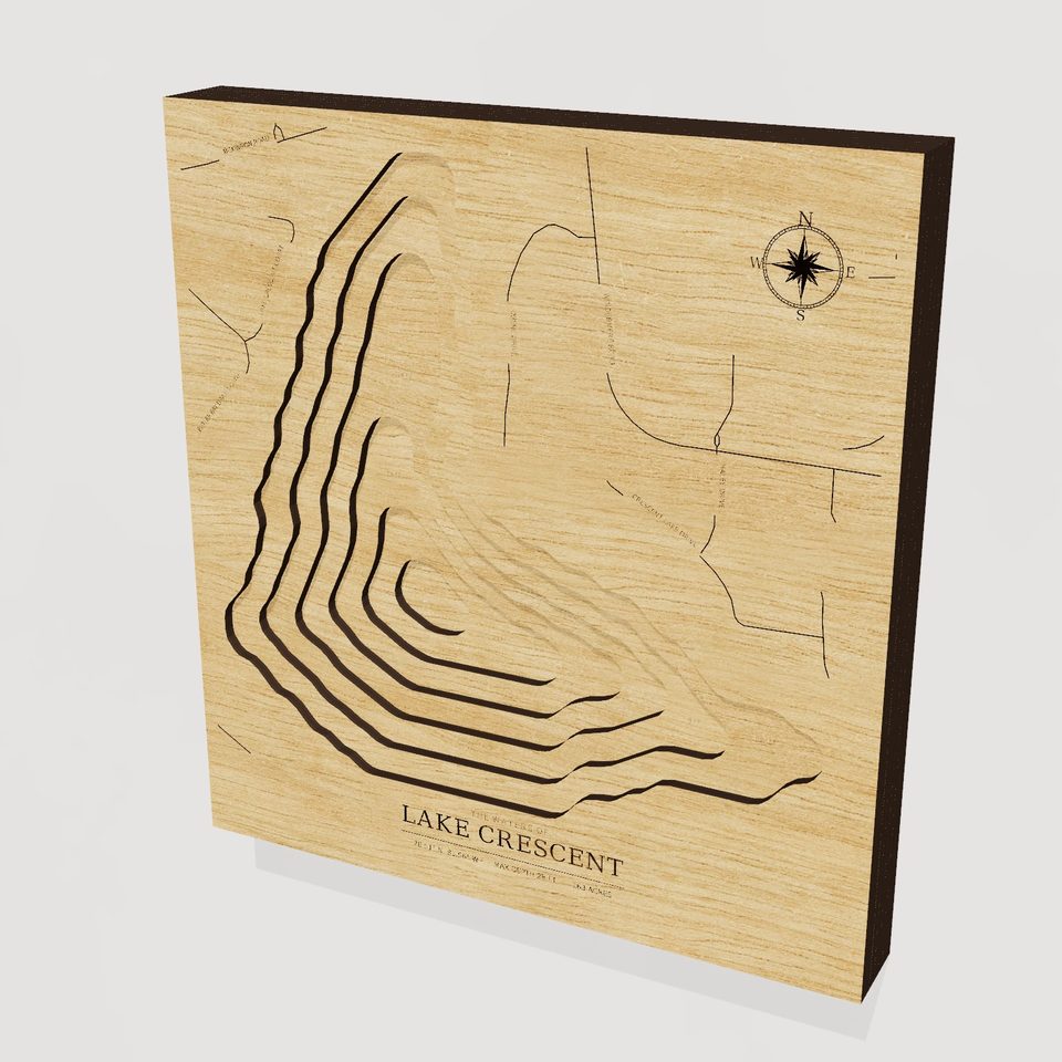 Lake Crescent 3D wood map, hero view