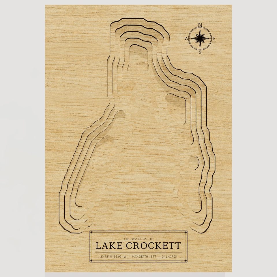 Lake Crockett 3D wood map, front view
