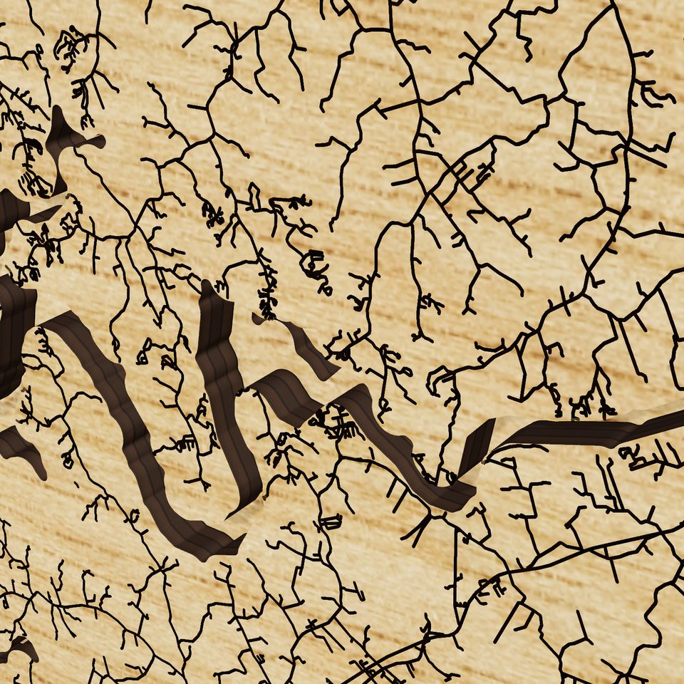 Lake Cumberland 3D wood map, detail view