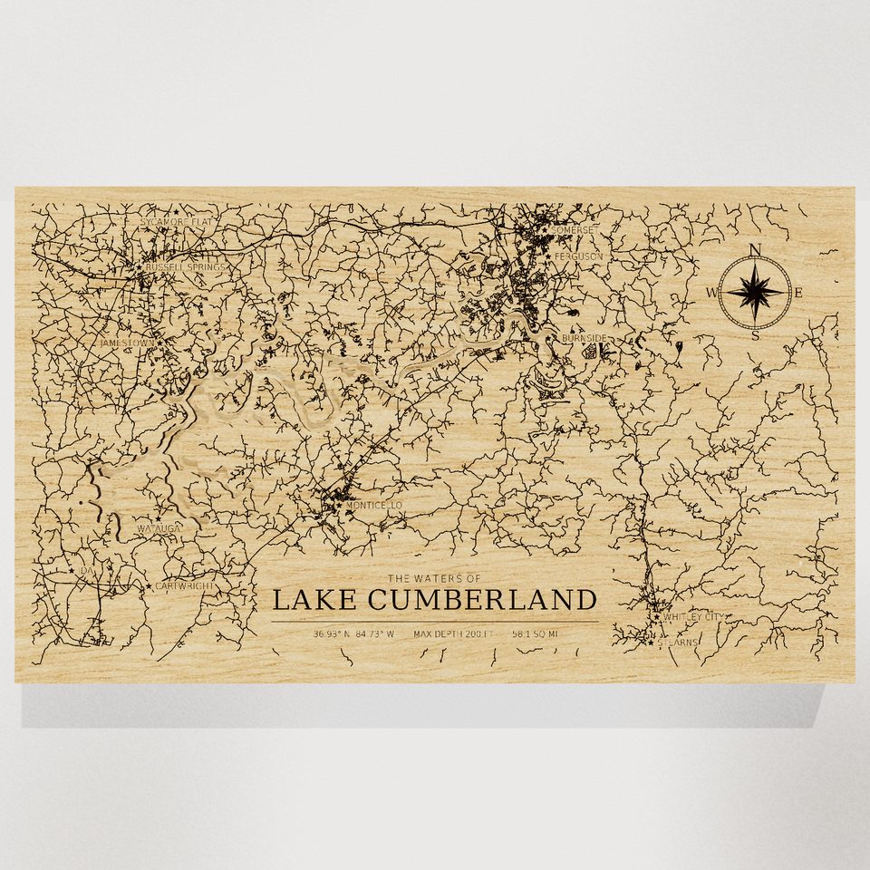 Lake Cumberland 3D wood map, front view