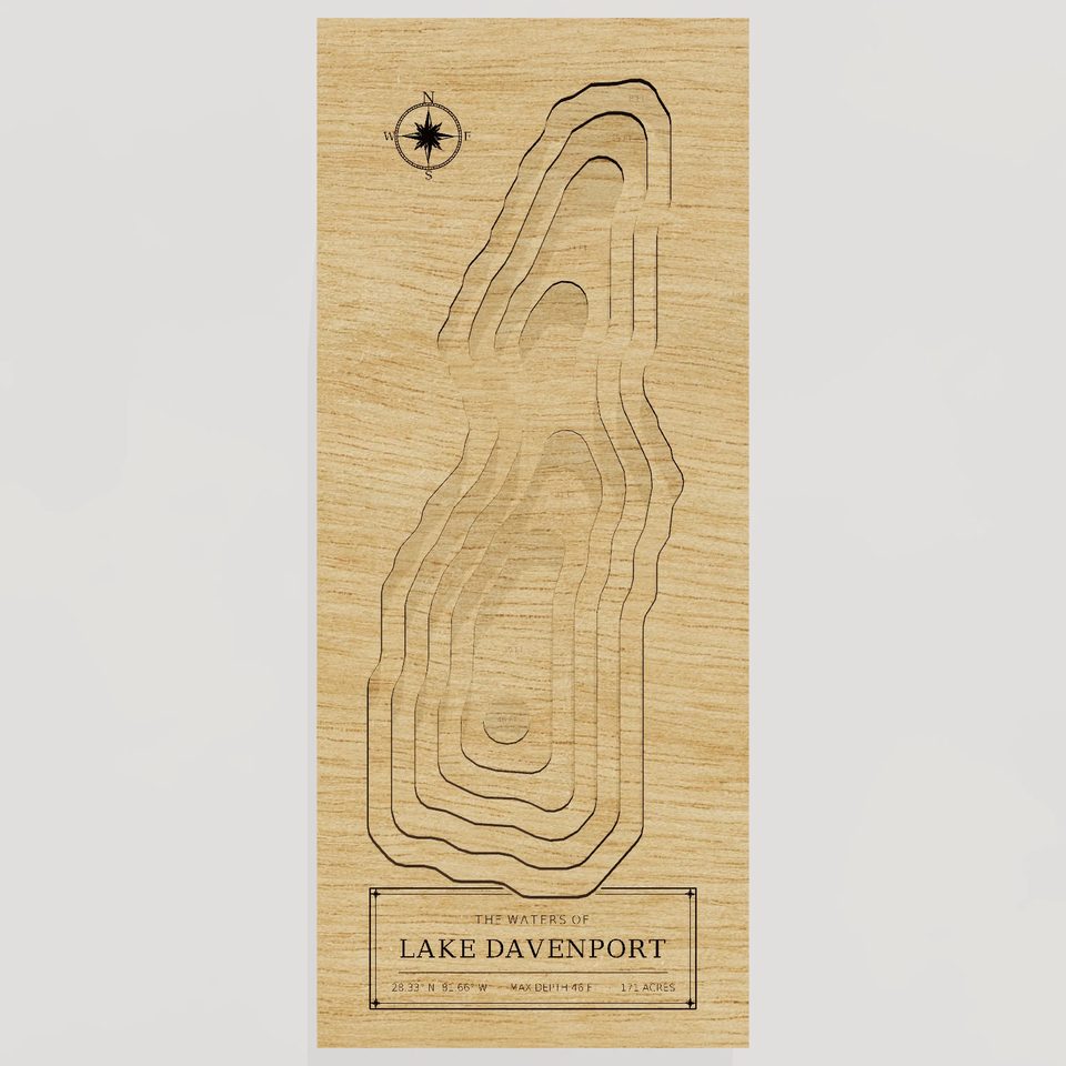 Lake Davenport 3D wood map, front view