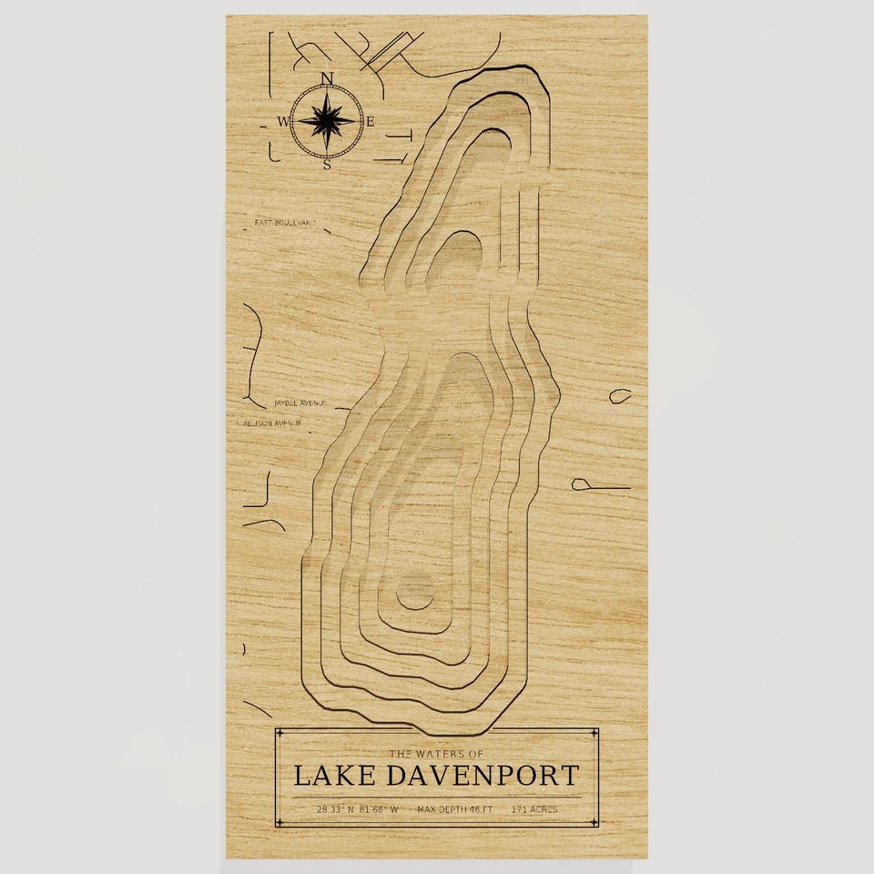Lake Davenport 3D wood map, front view