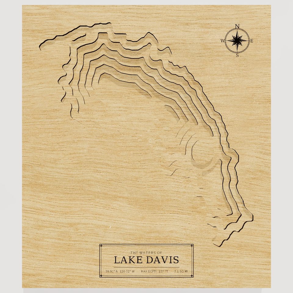 Lake Davis 3D wood map, front view