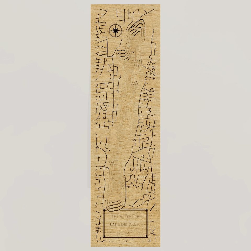 Lake DeForest 3D wood map, front view