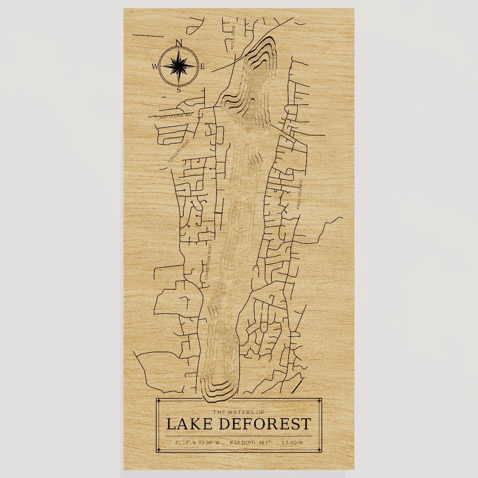 Lake DeForest 3D wood map, front view