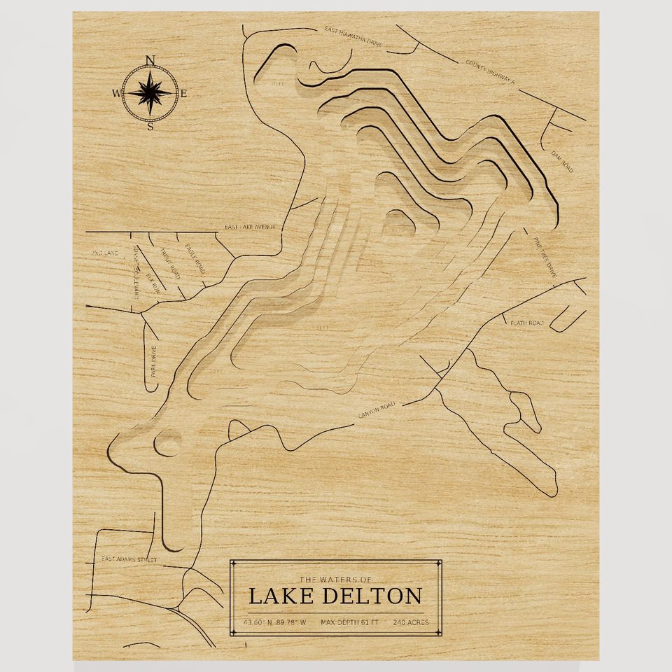 Lake Delton 3D wood map, front view