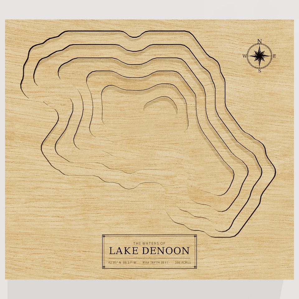 Lake Denoon 3D wood map, front view