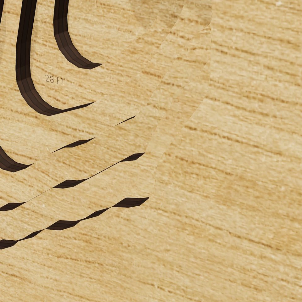Lake Deveraux 3D wood map, detail view