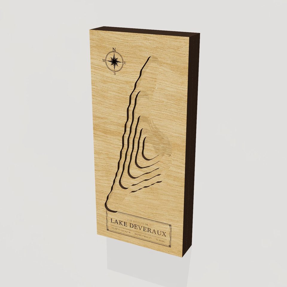 Lake Deveraux 3D wood map, hero view