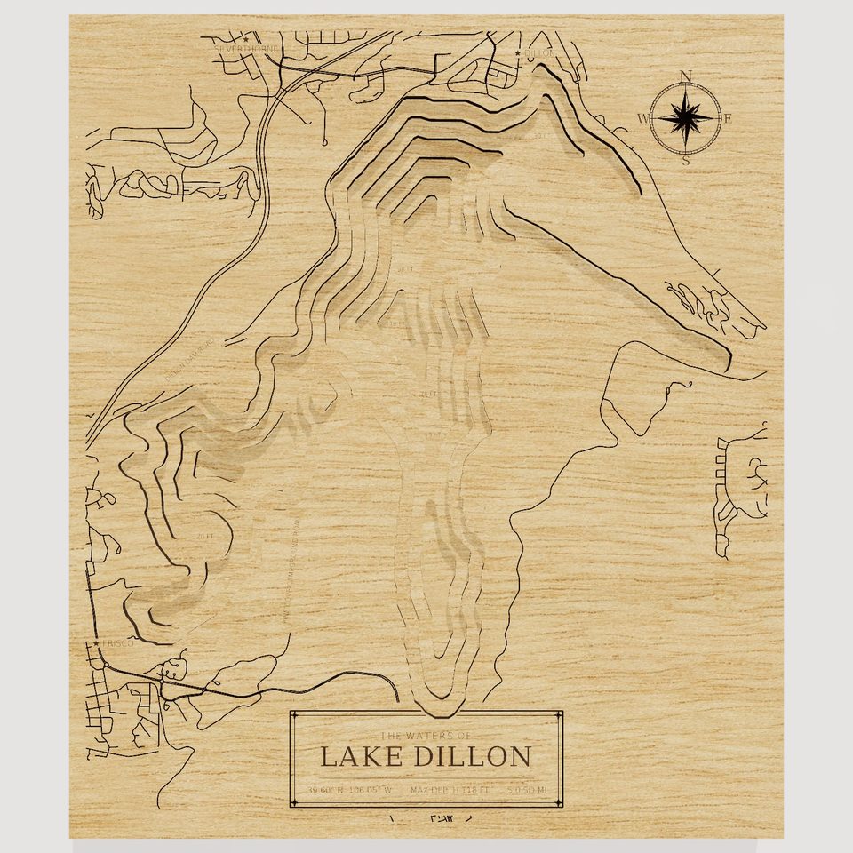 Lake Dillon 3D wood map, front view