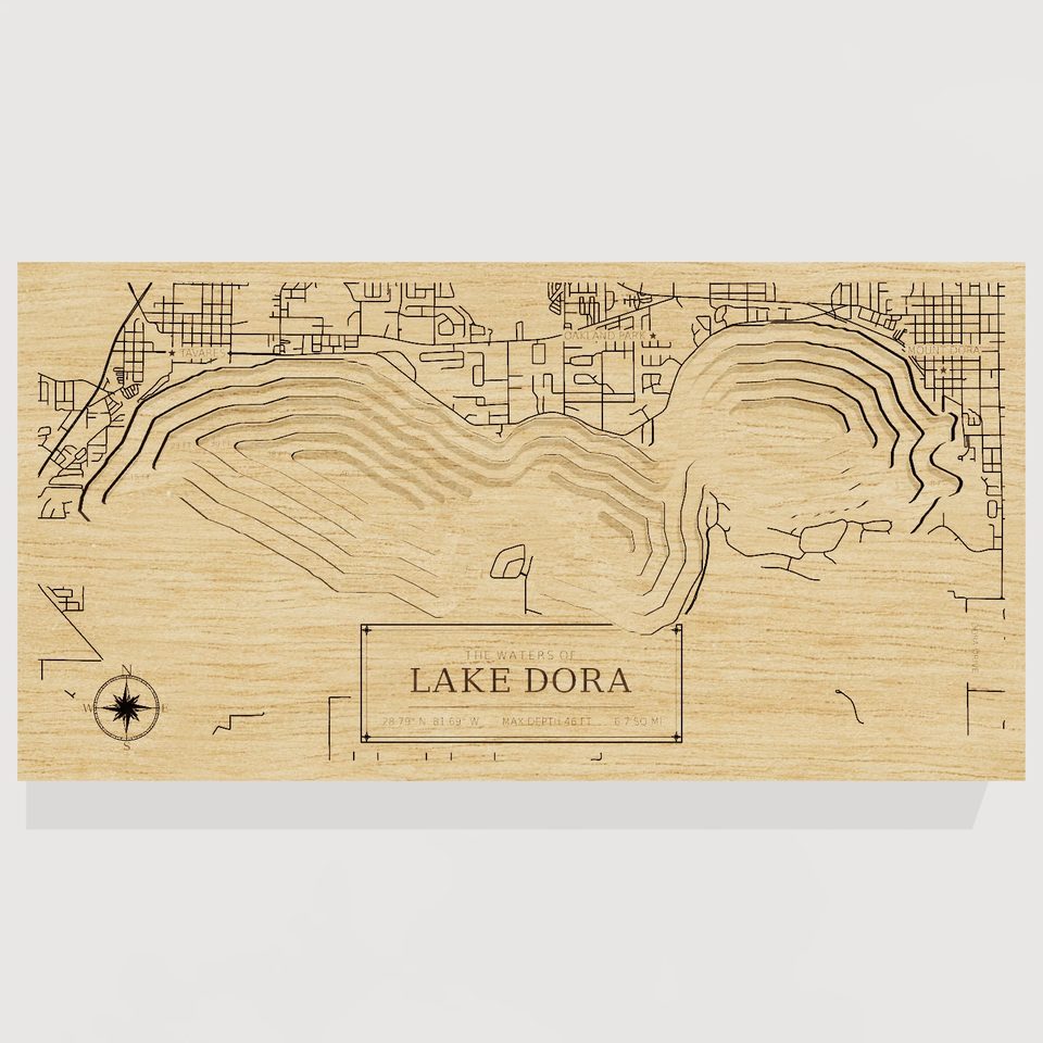 Lake Dora 3D wood map, front view