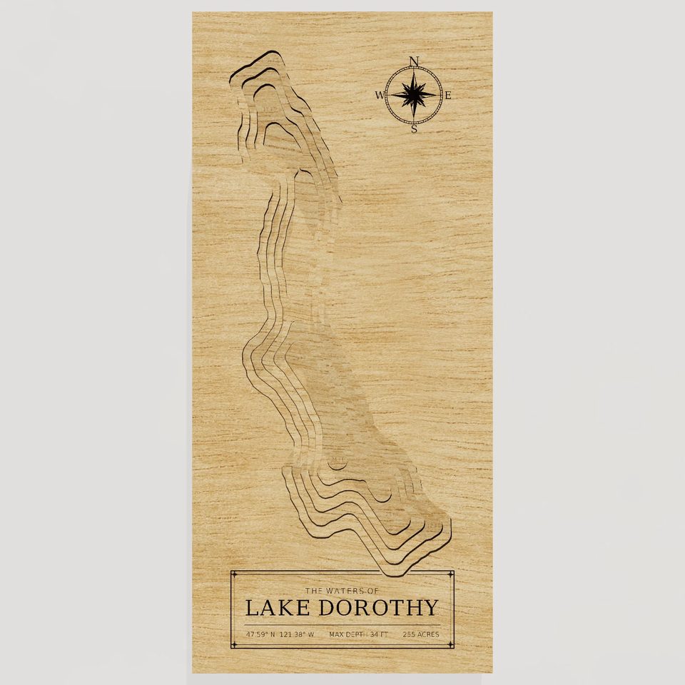 Lake Dorothy 3D wood map, front view