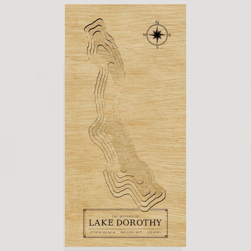 Lake Dorothy 3D wood map, front view