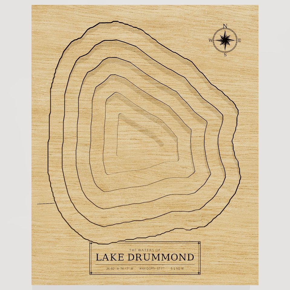 Lake Drummond 3D wood map, front view