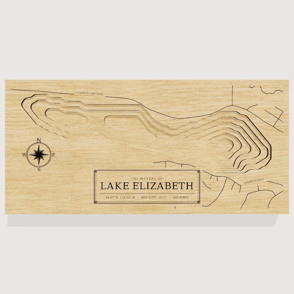 Lake Elizabeth 3D wood map, front view