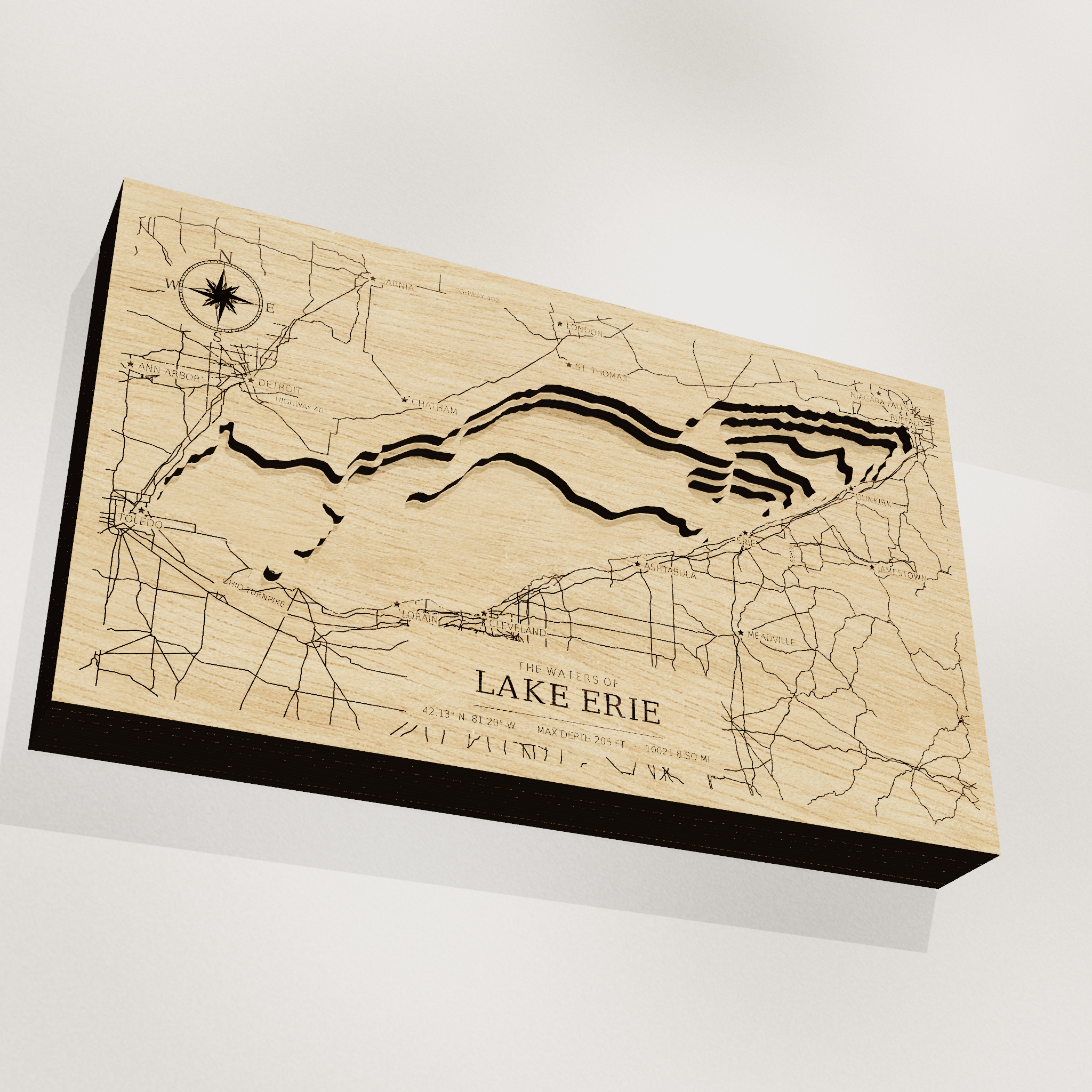 Lake Erie map, angle low view
