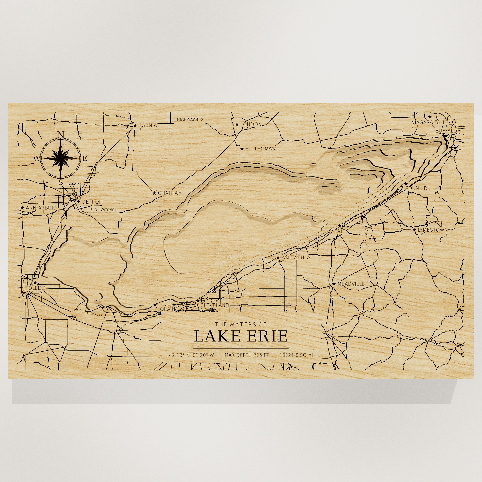Lake Erie map, front view