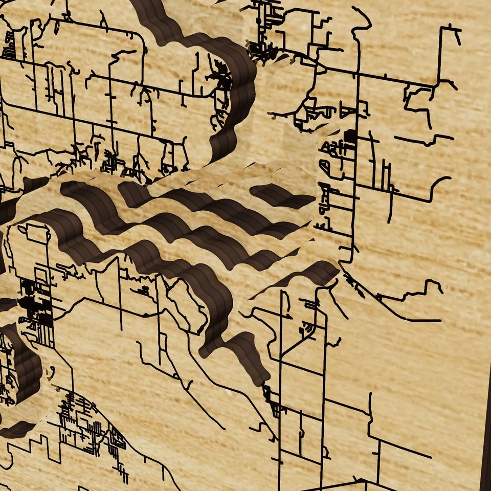 Lake Eufaula 3D wood map, detail view