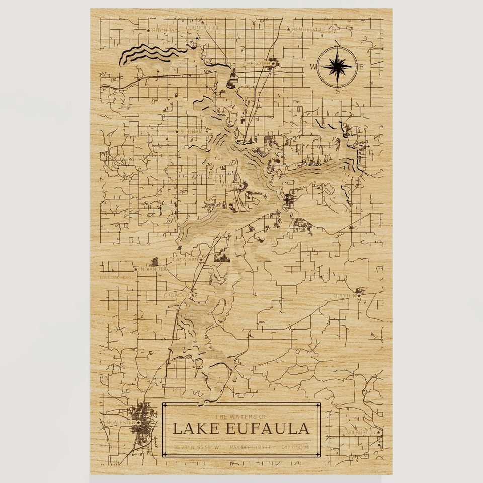Lake Eufaula 3D wood map, front view