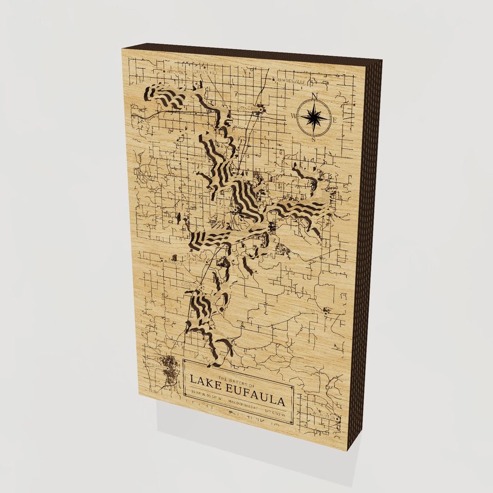 Lake Eufaula 3D wood map, hero view