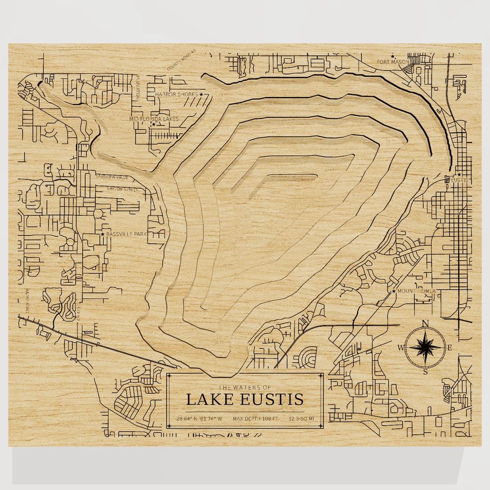 Lake Eustis 3D wood map, front view